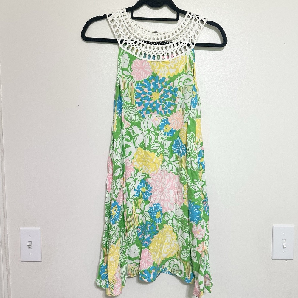 Lilly Pulitzer Jillie Mini Dress Hibiscus Floral Eyelet Lace Shift Sundress‎ XS